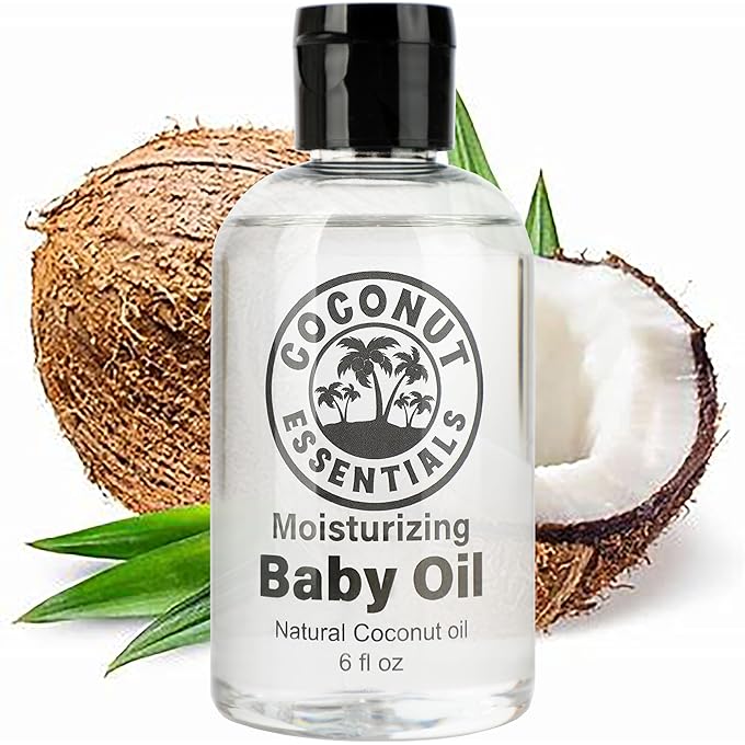 Coconut Essentials BABY OIL - Liquid Coconut oil (MCT) - No Mineral oil - Unscented Moisturizer - Infant & Newborn - Massage, Scalp Sensitive Skin, Eczema & Dry Skin Relief - Fragrance Free (6oz) - Image 1